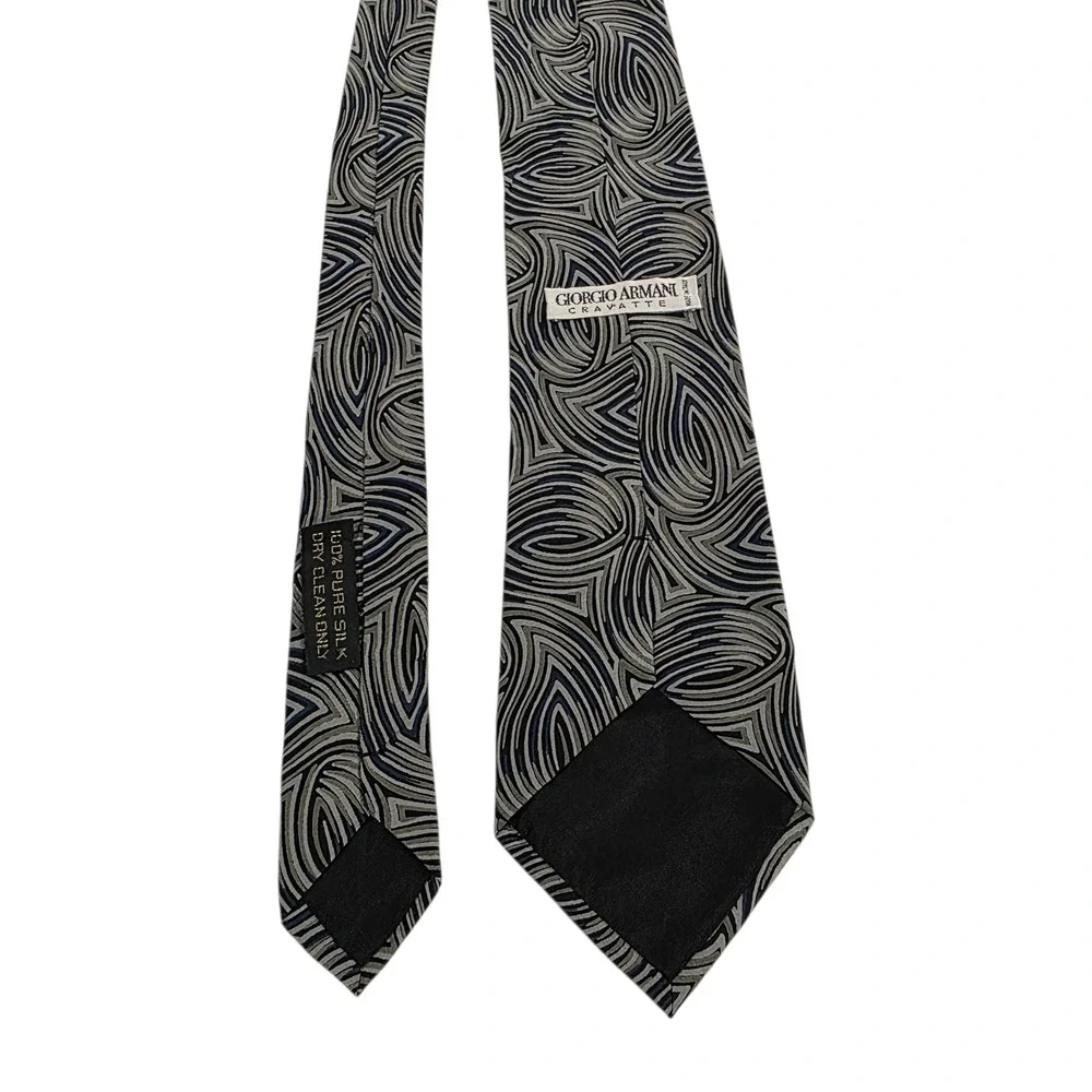 Giorgio Armani Mens Necktie Green Gray One Size Silk Abstract‎ Pattern Classic